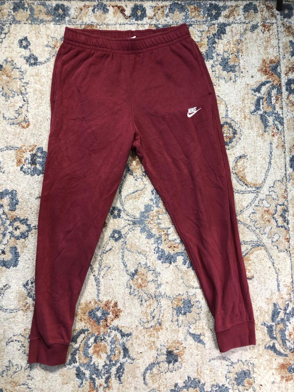 Nike Jogger Pants Mens Medium Red Fleece Sweatpants Athletic Pockets Cuffed